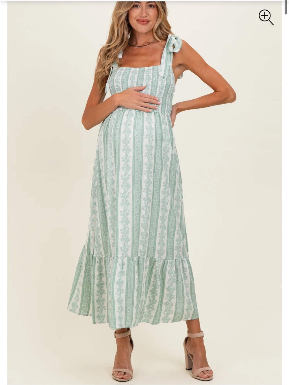 Maternity Sage Stripe Tie-Shoulder Maxi Dress